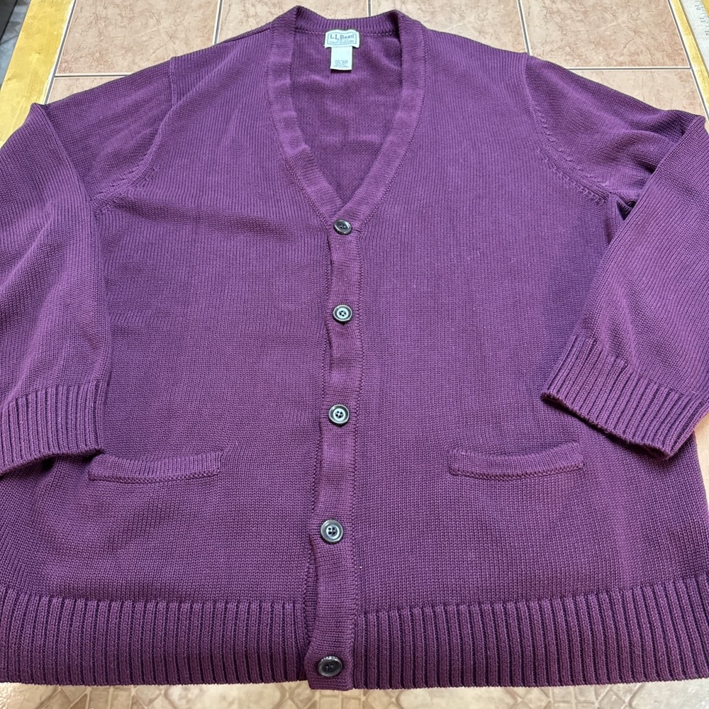 Vintage Men's L.L. Bean Cardigan Maroon Red Cotton Heavyweight Sz 2XL Sweater